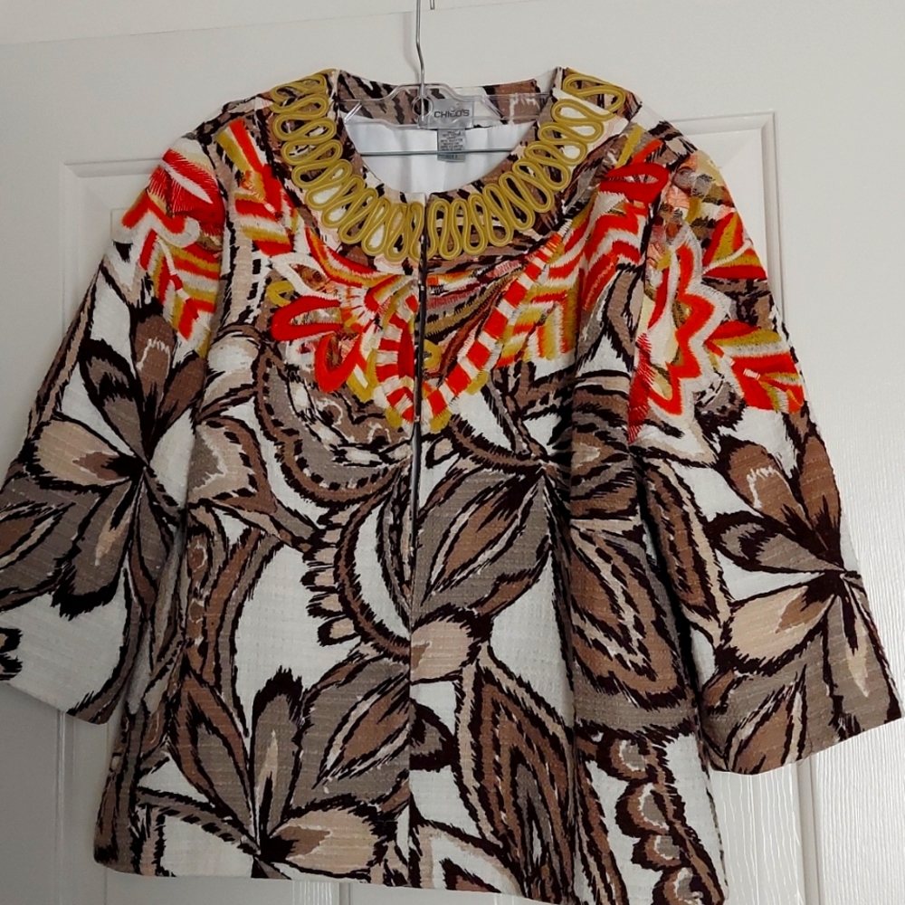 CHICO'S Colorful Jacket 3/4 Sleeves Lined Size Lrg